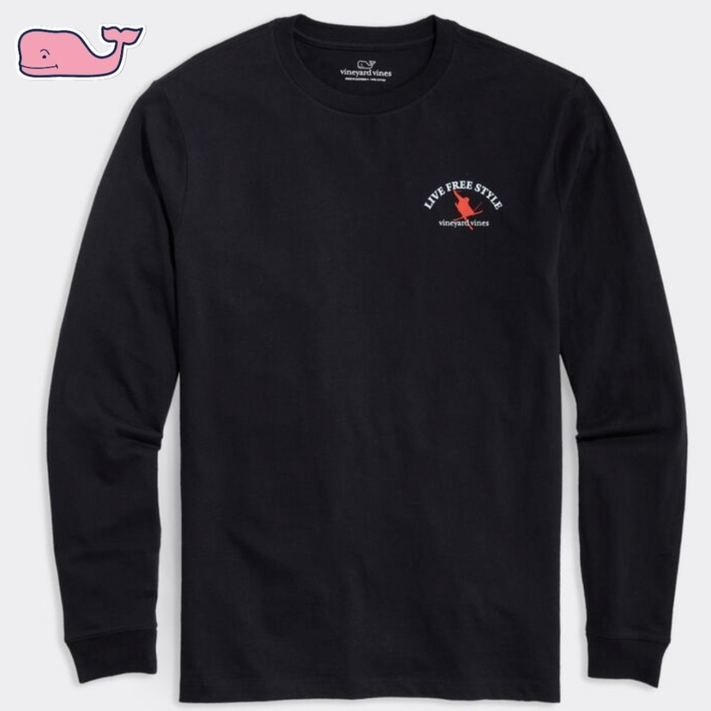 NWT Vineyard Vines Mens Large Black Live Free Style Ski Graphic Long Sleeve Tee - Picture 2 of 5
